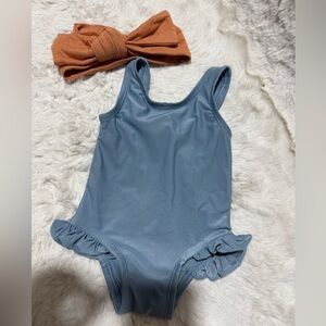 Kate Quinn blue swimsuit and orange headband baby girl 0-3 months 2 pieces